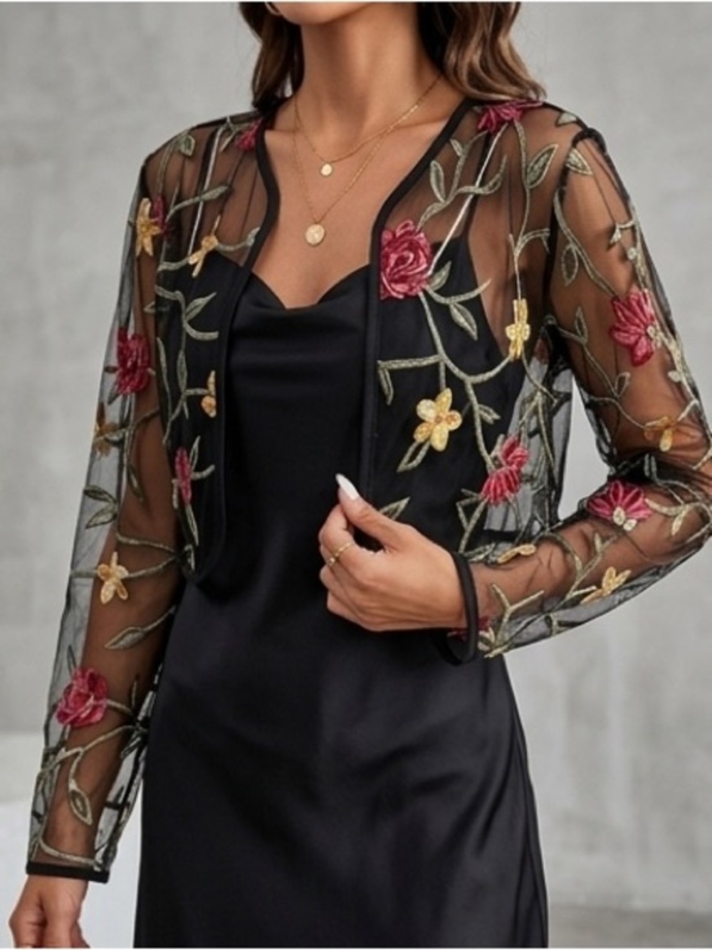 Sheer Black Floral Embroidered Crop Top